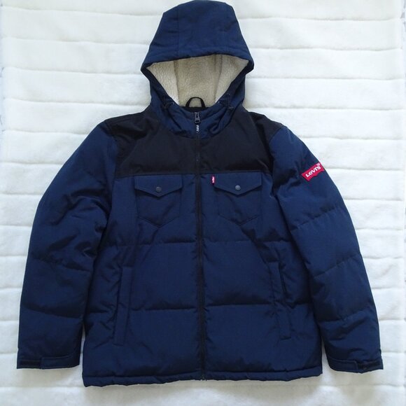Levi's Men's Heavyweight Water Resistant Puffer Jacket Blue XL Hooded